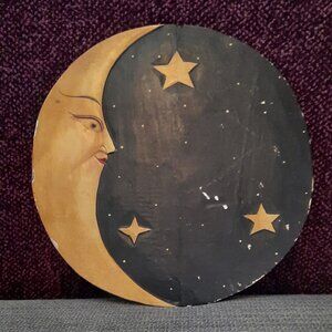 Vintage Whimsigoth Wooden Sun & Moon Plaque Wall Decor